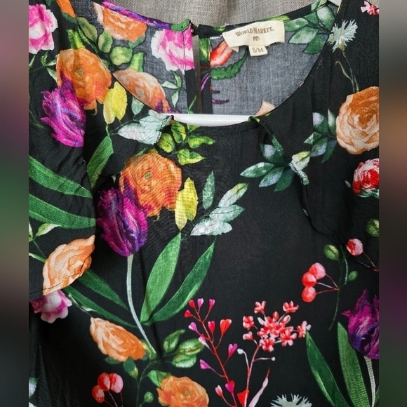 World Market Cut Out Shoulder Mini Dress Ruffles Floral Size S/M - Picture 4 of 5